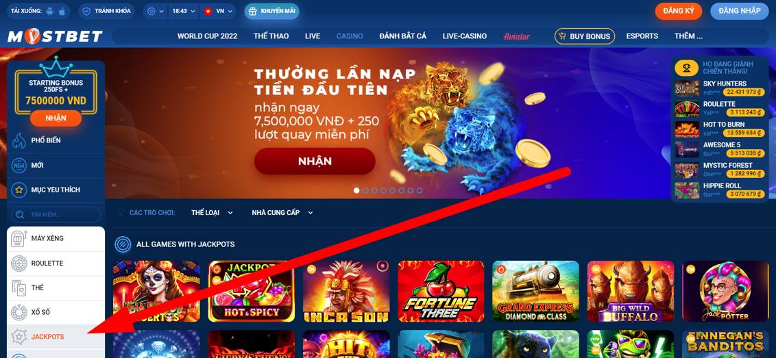 Jackpot trên trang web của văn phòng sòng bạc và cá cược Hầu hết cá cược